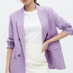 UNIQLO Rayon Linen Blend Lavender Double Breasted Unlined Blazer US Sz S